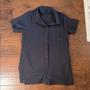 Women's Black Short-Sleeve Textured Romper